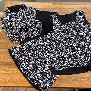 TravelSmith 4 Piece Black & White Set Pants, Skirt, Top Jacket Sz S